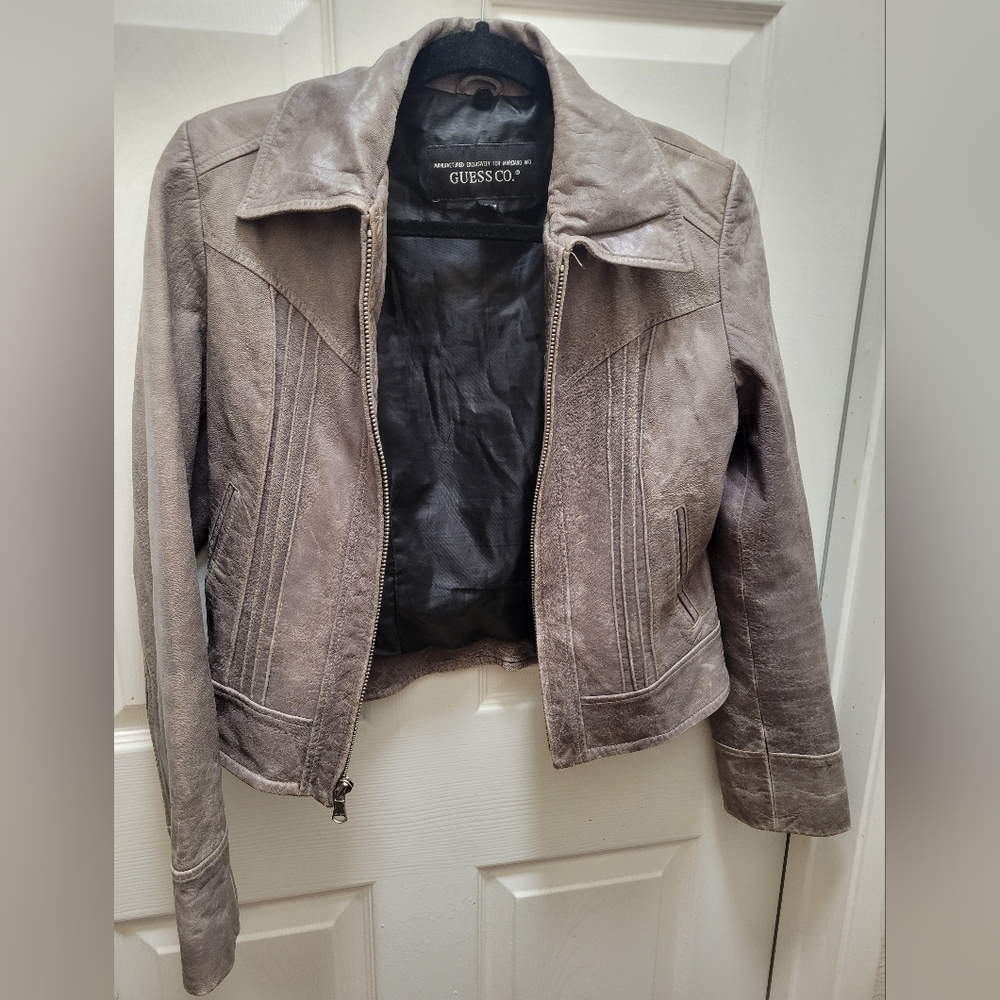 Guess Women's Taupe Leather Jacket